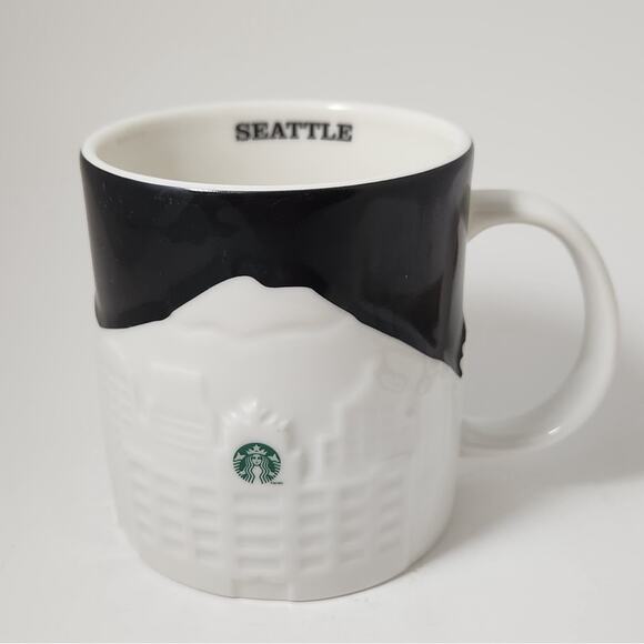 Seattle 3D skyline Starbucks Collector's Series coffee mug 16oz black/white 2012 - Picture 1 of 13